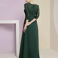 Green Mother of the Bride /Groom Dress Wedding Guest Elegant Lace Half Sleeve Evening Formal Dress - Thumbnail 1
