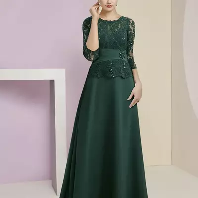 Green mother of the bride /groom dress wedding guest elegant lace half sleeve evening formal dress