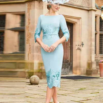 Exquisite mother of the bride/ groom dresses with jacket sheath wedding guest dress customized applique bow