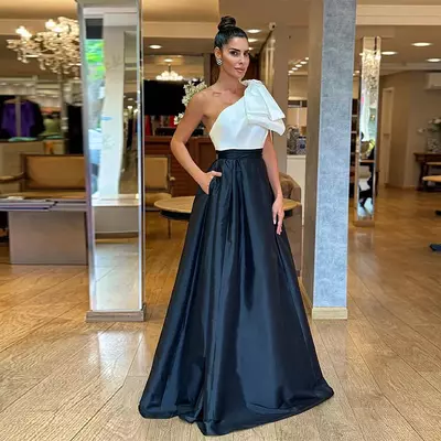 Bow elegant mother of the bride/groom dresses a-line sleeveless wedding guest dress one-shoulder