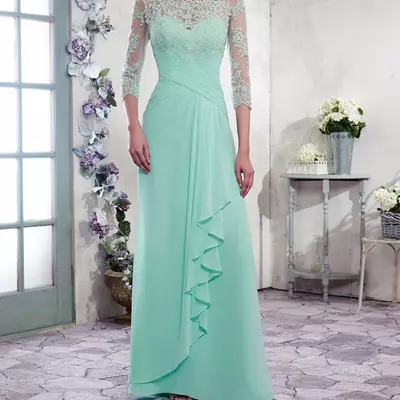 Mother of the bride dresses chiffon a-line formal dresses scoop zipper with buttons back pleats elegant evening gown