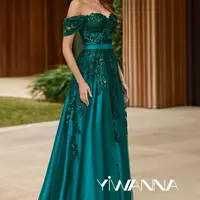 Green Mother Of The Bride/ Groom Dress Off the Shoulder Lace Appliques Prom Dress Elegant Customized Evening Gown - Thumbnail 1