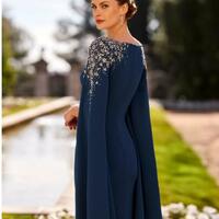 Simple Blue Mother of Bride/ Groom Dress with Shawl Evening Formal Gowns Prom Dress - Thumbnail 3