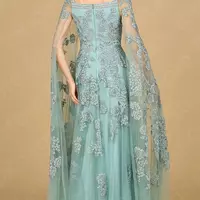 Gorgeous Mother of the Bride /Groom Dresses Lace Mother Gowns Long Sleeves Wedding Party Gowns Blue Appliqued - Thumbnail 1