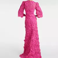 Rose Pink Mother Dresses Lace 3/4 Sleeves Mother of the Bride Gowns 2024 V Neckline Wedding Party Dresses Flowers - Thumbnail 1