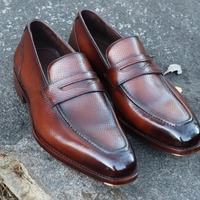 Premium Quality Brown Finishing Formal Penny Loafers Slips On Moccasin Shoes For Mens - Thumbnail 1