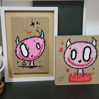 😈😇Painting by Celipe Perroloco "PINK DEMON II"  - Thumbnail 5