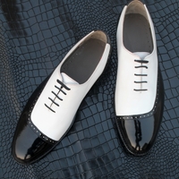 Crafted Leather Handmade Luxury Model Black Patent White Calf Leather Dress Lace up Shoes - Thumbnail 1