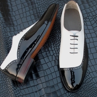 Crafted Leather Handmade Luxury Model Black Patent White Calf Leather Dress Lace up Shoes - Thumbnail 3