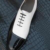 Crafted Leather Handmade Luxury Model Black Patent White Calf Leather Dress Lace up Shoes - Thumbnail 4