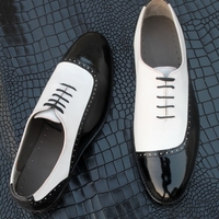 Crafted Leather Handmade Luxury Model Black Patent White Calf Leather Dress Lace up Shoes - Thumbnail 5