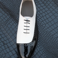 Crafted Leather Handmade Luxury Model Black Patent White Calf Leather Dress Lace up Shoes - Thumbnail 7