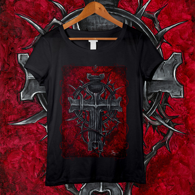 Sanguinarix gothic cross women's t shirt