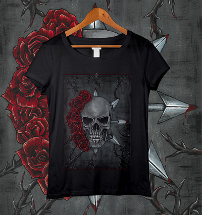 Skull and Roses women's t shirt 