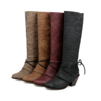 New Winter Thick Heel Martin Boots British High Boots Back Strap Medium Boots - Thumbnail 1