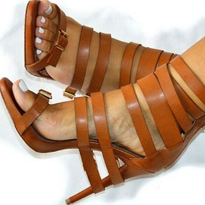 Pu belt buckle stiletto heel peep-toe zipper high heel dress sandals