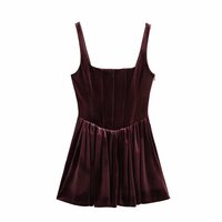 Sexy small sling design waist velvet dress - Thumbnail 2