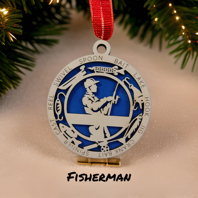 #284 fisherman christmas ornament