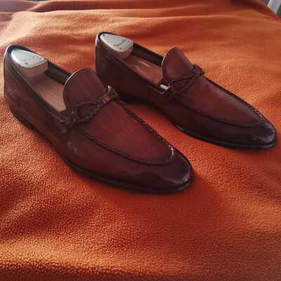 Hand made decent brown leather loafers moccasin formal shoes