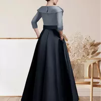 A-Line Satin Mother of Bride/ Groom Dress Formal Evening Gown Elegant Fall Wedding Guest Dress Asymmetrical 3/4 Length Sleeve with Pocket  - Thumbnail 1
