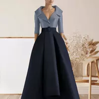 A-Line Satin Mother of Bride/ Groom Dress Formal Evening Gown Elegant Fall Wedding Guest Dress Asymmetrical 3/4 Length Sleeve with Pocket  - Thumbnail 5