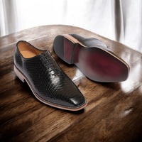 Handmade Black Python Texture Leather Shoes, Men's Oxford Shoes - Thumbnail 2
