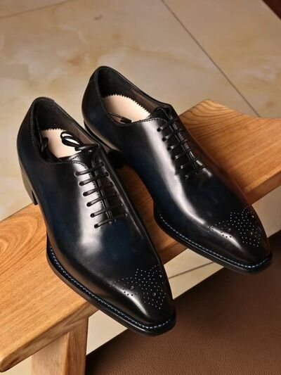 Outclass Gentlemen Black Derby Style Brogue Genuine Leather Lace Up Shoes