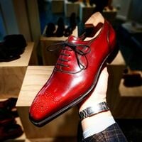 Luxurious Maroon Brogue Toe Formal Lace Up Handmade Shoes  - Thumbnail 1