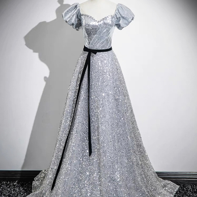 Sparkly silver sequins floor length prom party dress  - Thumbnail 1