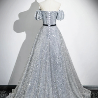 Sparkly Silver Sequins Floor Length Prom Party Dress  - Thumbnail 3