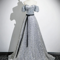 Sparkly Silver Sequins Floor Length Prom Party Dress  - Thumbnail 4