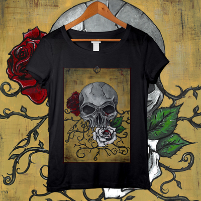 Roses and skull women's t shirt