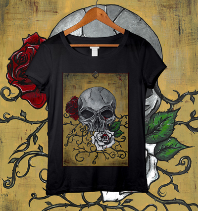 Roses and skull women's t shirt