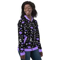 Milky Bat Night Black Unisex Bomber Jacket - Thumbnail 2