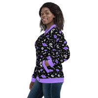 Milky Bat Night Black Unisex Bomber Jacket - Thumbnail 3