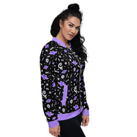 Milky Bat Night Black Unisex Bomber Jacket - Thumbnail 5