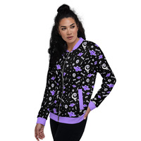 Milky Bat Night Black Unisex Bomber Jacket - Thumbnail 6