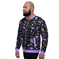 Milky Bat Night Black Unisex Bomber Jacket - Thumbnail 10