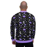 Milky Bat Night Black Unisex Bomber Jacket - Thumbnail 11