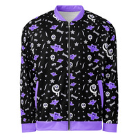Milky Bat Night Black Unisex Bomber Jacket - Thumbnail 16