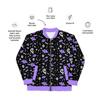 Milky Bat Night Black Unisex Bomber Jacket - Thumbnail 19