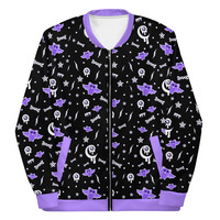 Milky Bat Night Black Unisex Bomber Jacket - Thumbnail 21