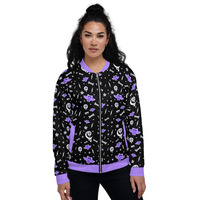 Milky Bat Night Black Unisex Bomber Jacket - Thumbnail 22
