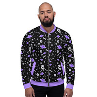 Milky Bat Night Black Unisex Bomber Jacket - Thumbnail 23