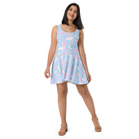 Cherry Blossom Dreams Blue Skater Dress - Thumbnail 1