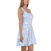 Cherry Blossom Dreams Blue Skater Dress - Thumbnail 3