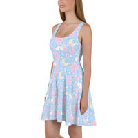 Cherry Blossom Dreams Blue Skater Dress - Thumbnail 4