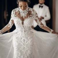 Mermaid Wedding Dresses Lace with Sleeves  - Thumbnail 1