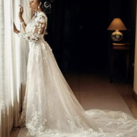 Mermaid Wedding Dresses Lace with Sleeves  - Thumbnail 2