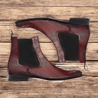 Handmade Burgundy Python Chelsea Luxury Boot For Men's  - Thumbnail 1
